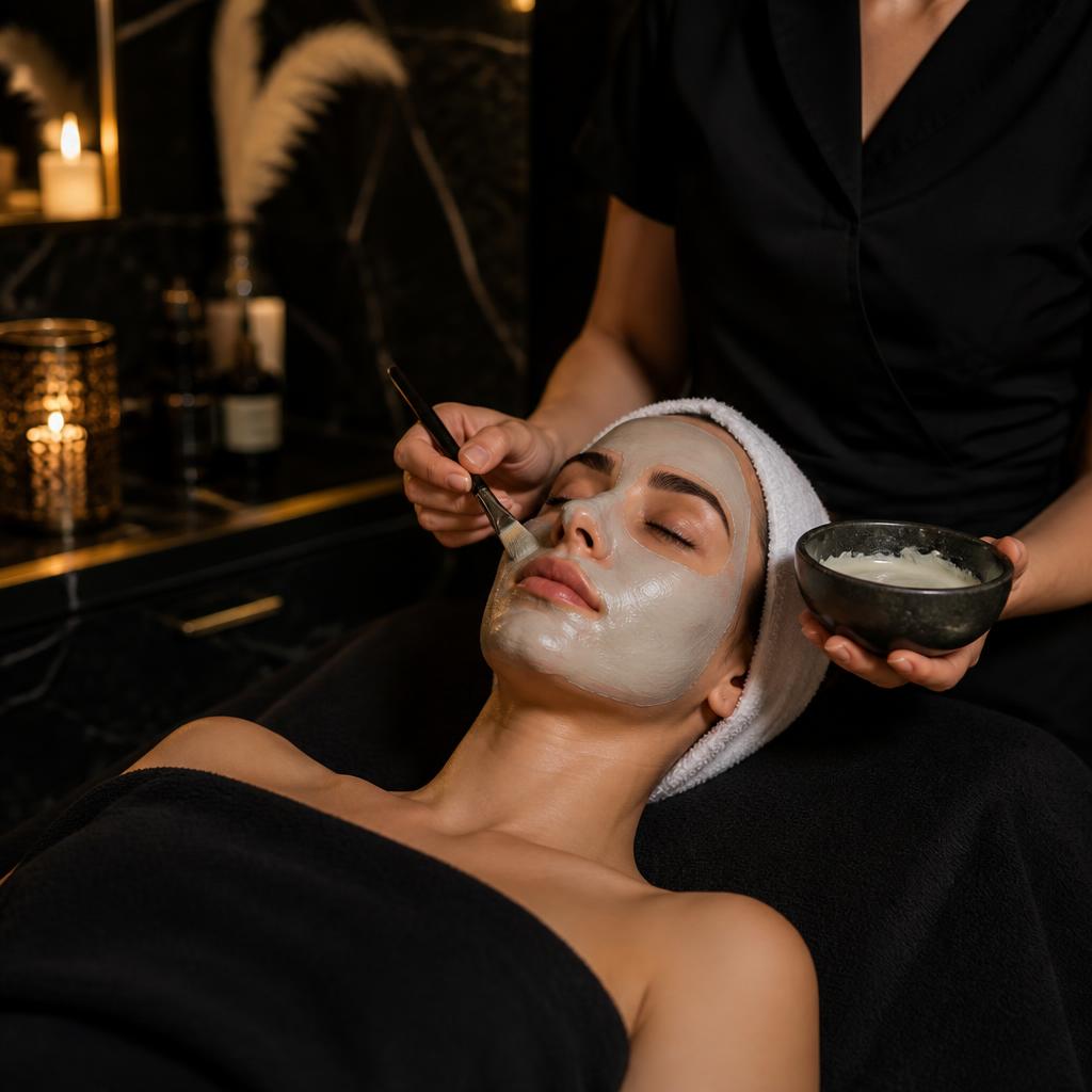 Guest receiving a Pure Detox Express Facial with a purifying clay mask at Nuad Thai Massage Athens