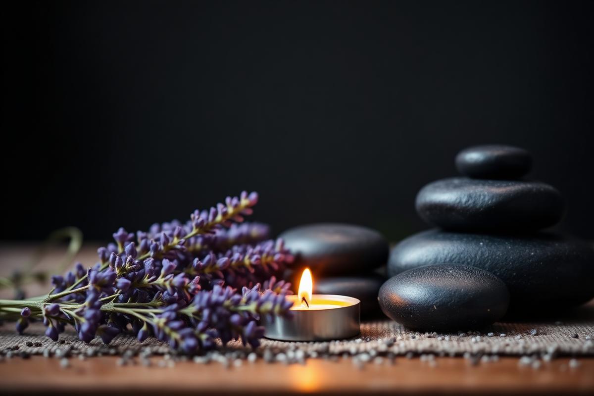 Lavender and warm spa stones used in Jet Lag Therapy