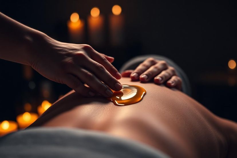 Therapist's hands performing a warm oil Special Thai Massage