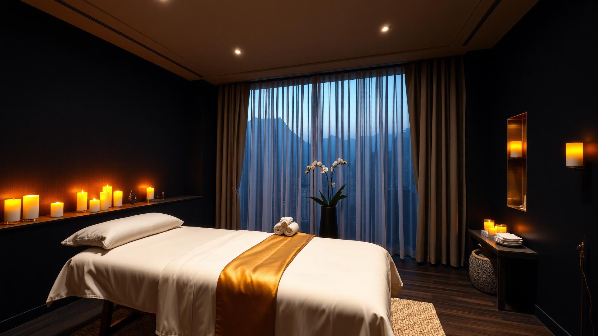 A candlelit couples massage room at Nuad Thai Massage Athens with two treatment beds