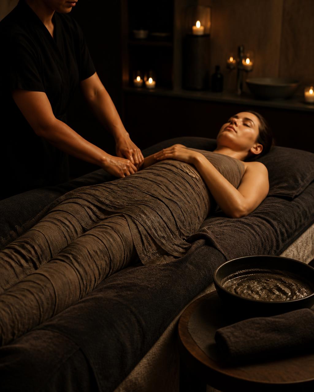 Guest cocooned in a sculpting body wrap during the Wellness Weight Release programme